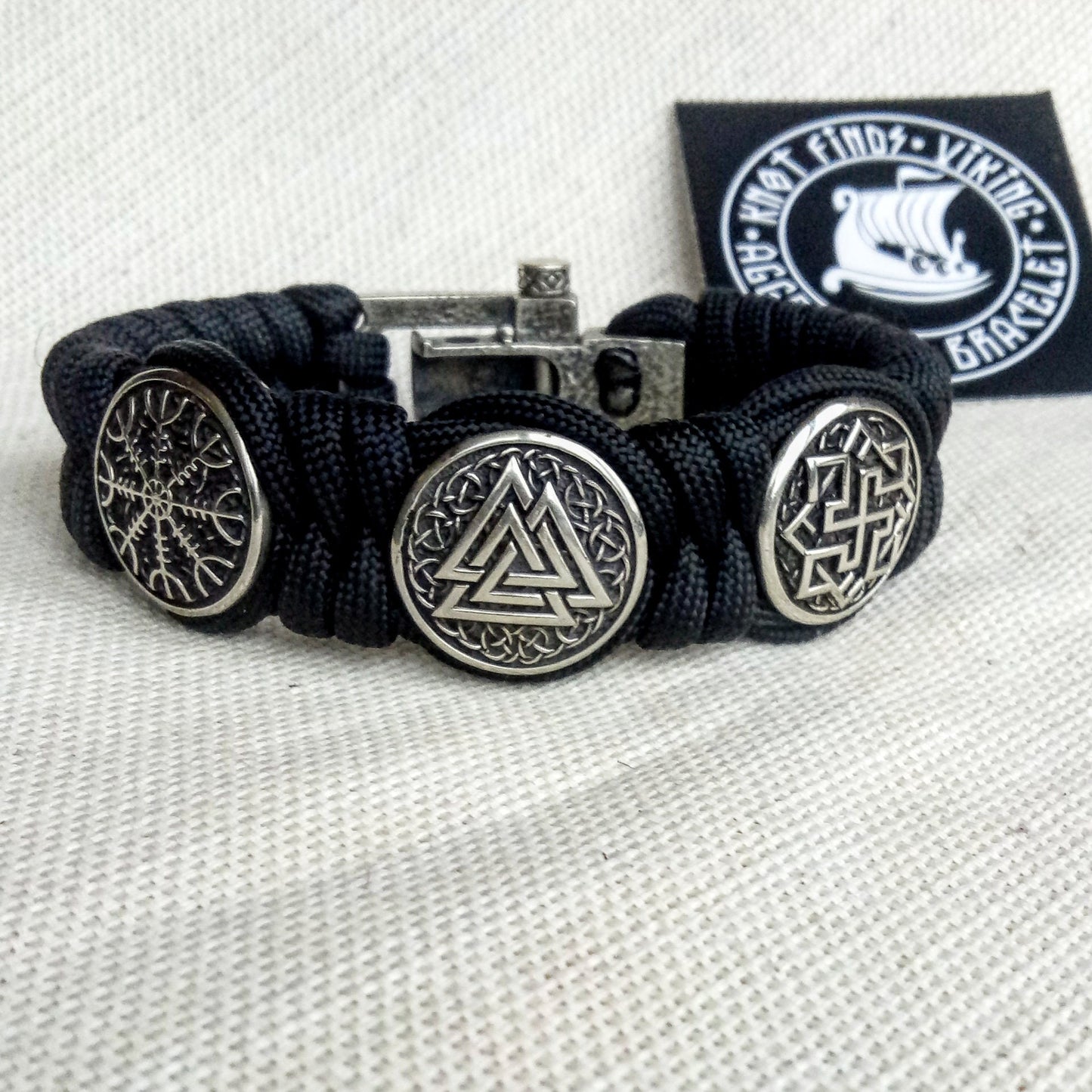 Black Viking protective amulet with steel beads "Valknut", "Valkyrie", "Horror shield". Men's style, a gift for tough men. Biker bracelet.