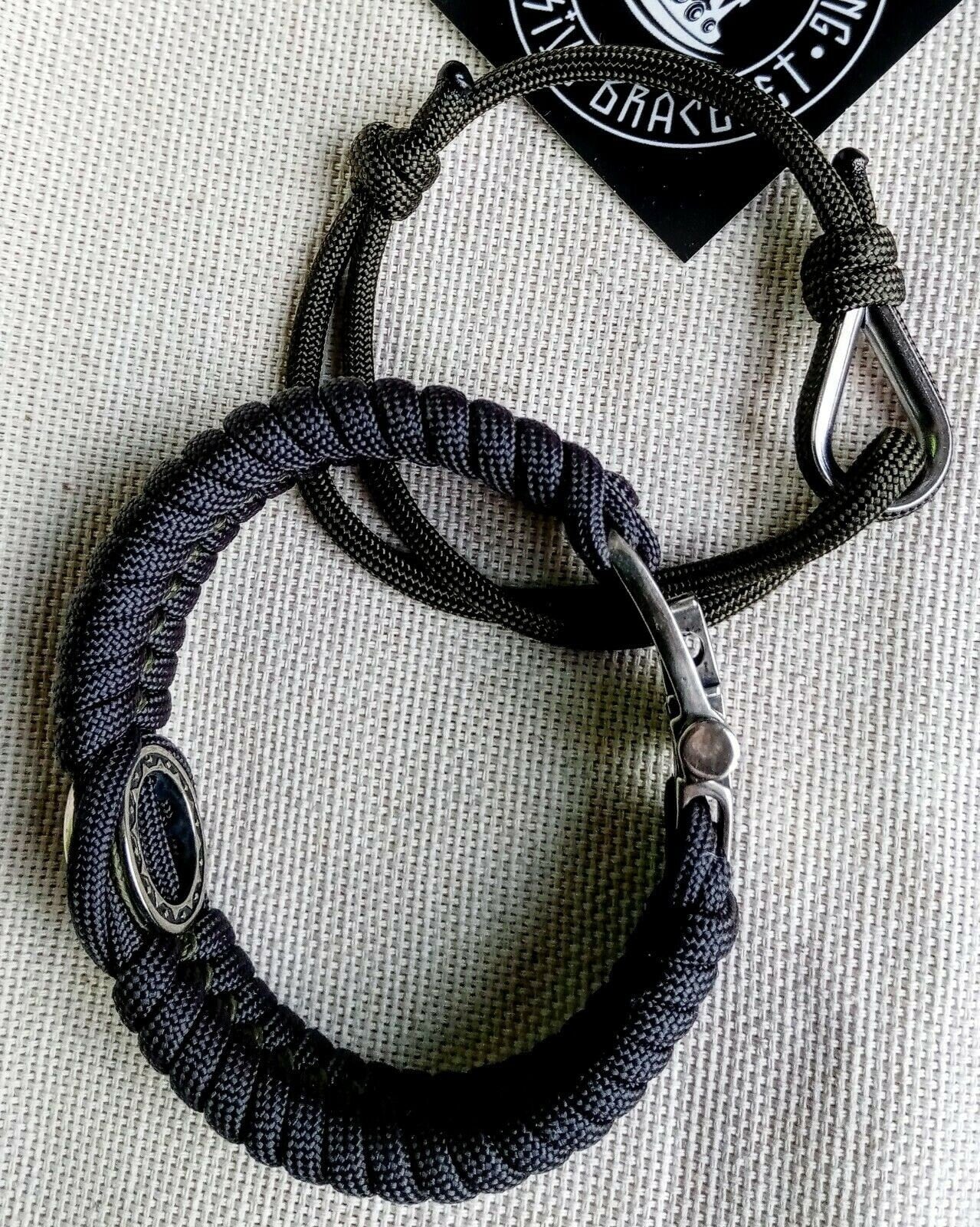 Paracord bracelet. Set of two bracelets. Graphite Paracord bracelet "VALKYRIE" and thin Green olive bracelet.