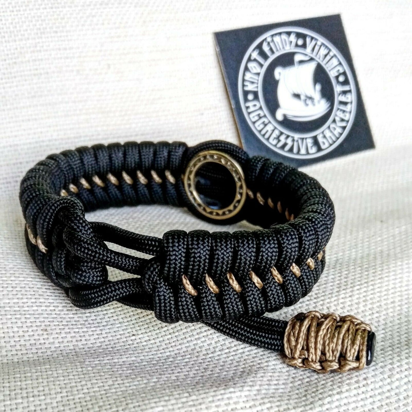 Paracord bracelet with braas bead VALKNUT. Mad Max style.