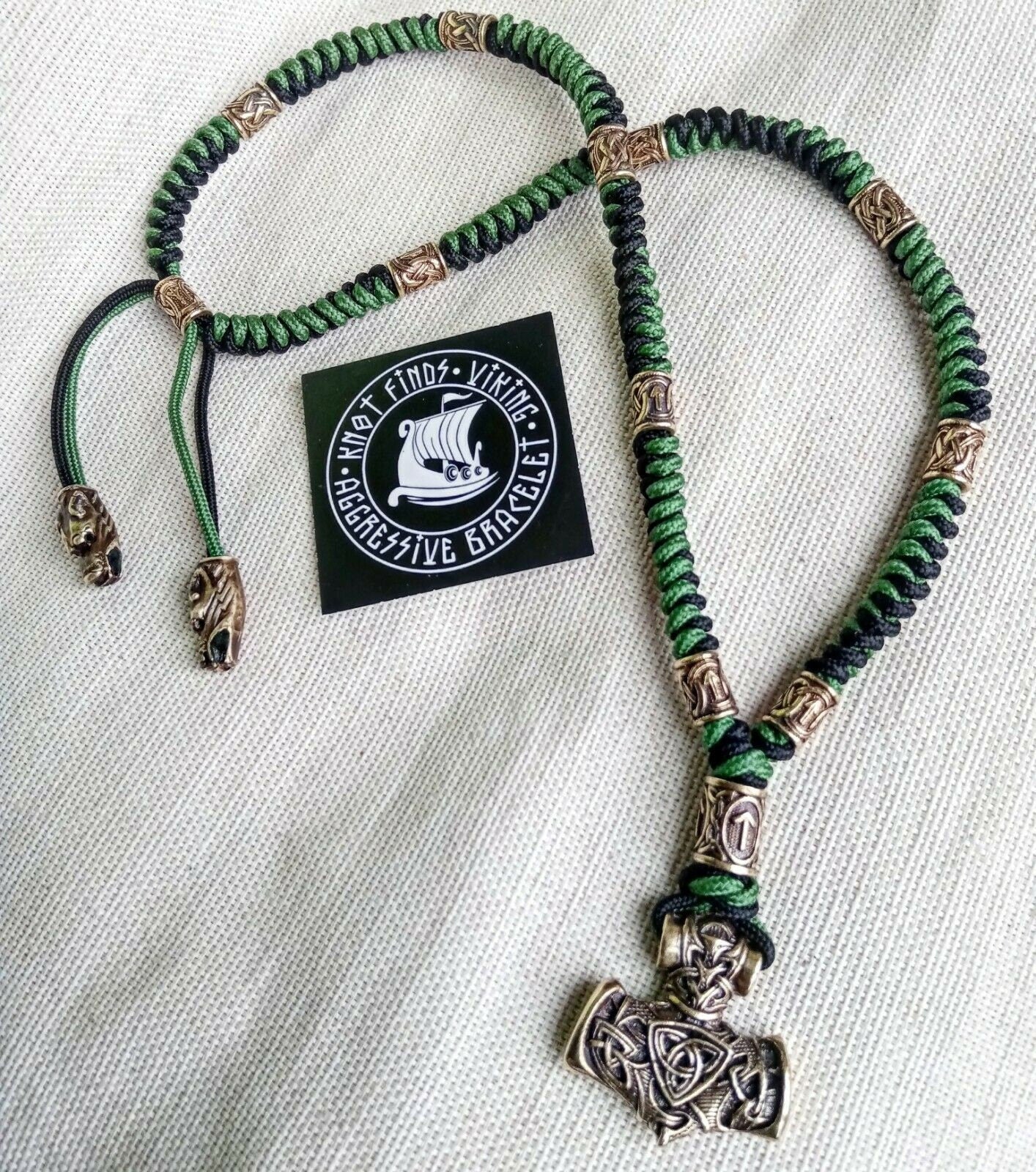 Mens necklace. Paracord necklace with beads. Mens Choker. Mjolnir necklace. Celtic knot. Nordic necklace.