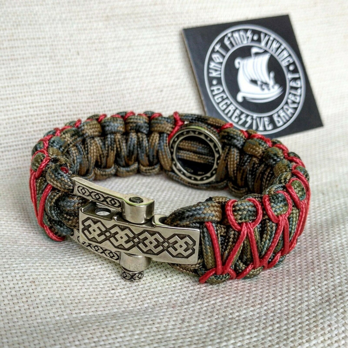 Paracord bracelet with steel beads VALKNUT. Vikings bangle.