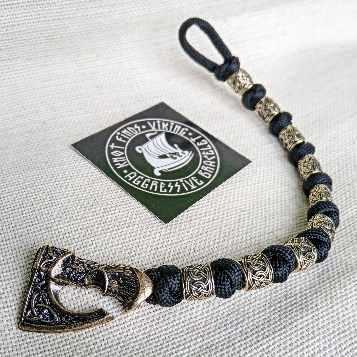 Black Viking bracelet. Paracord bangle. Scandinavian jewelry. Mens style.