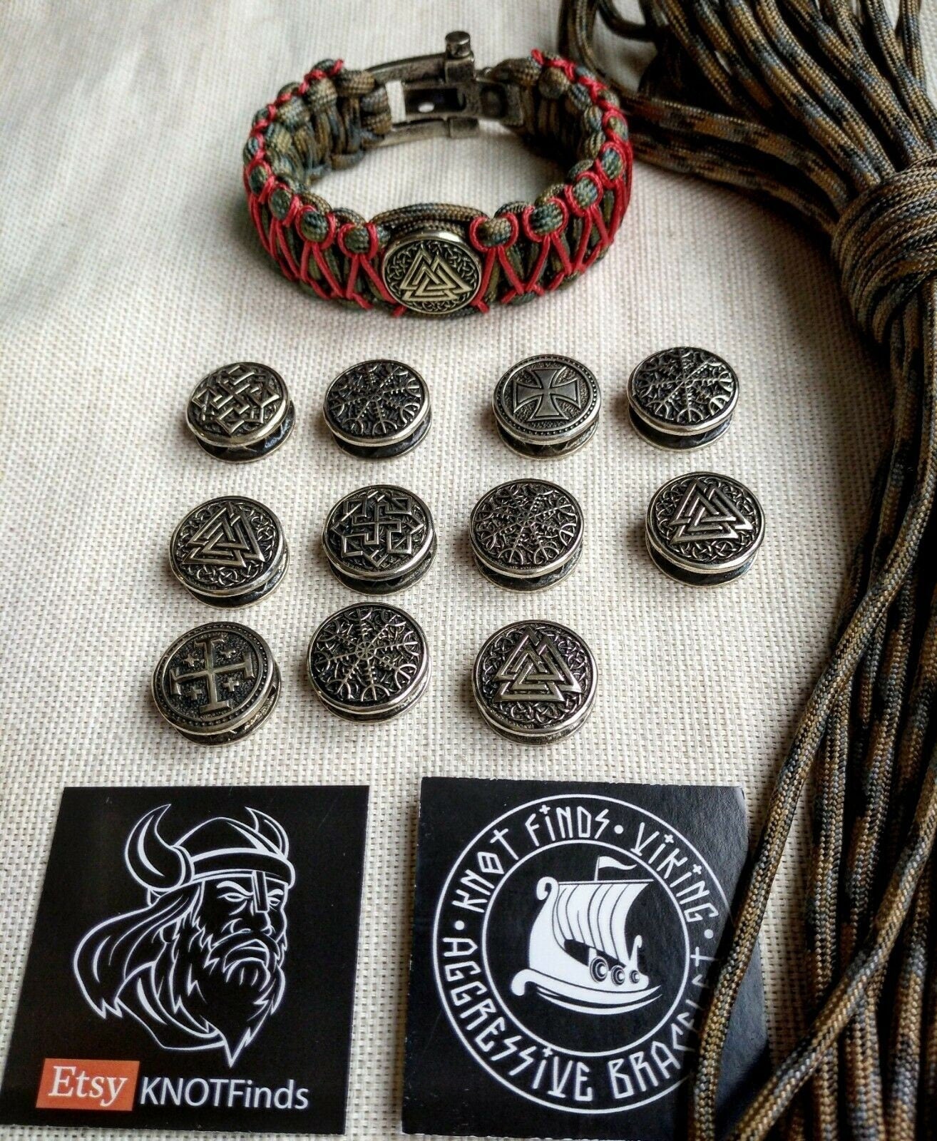 Paracord bracelet with steel beads VALKNUT. Vikings bangle.