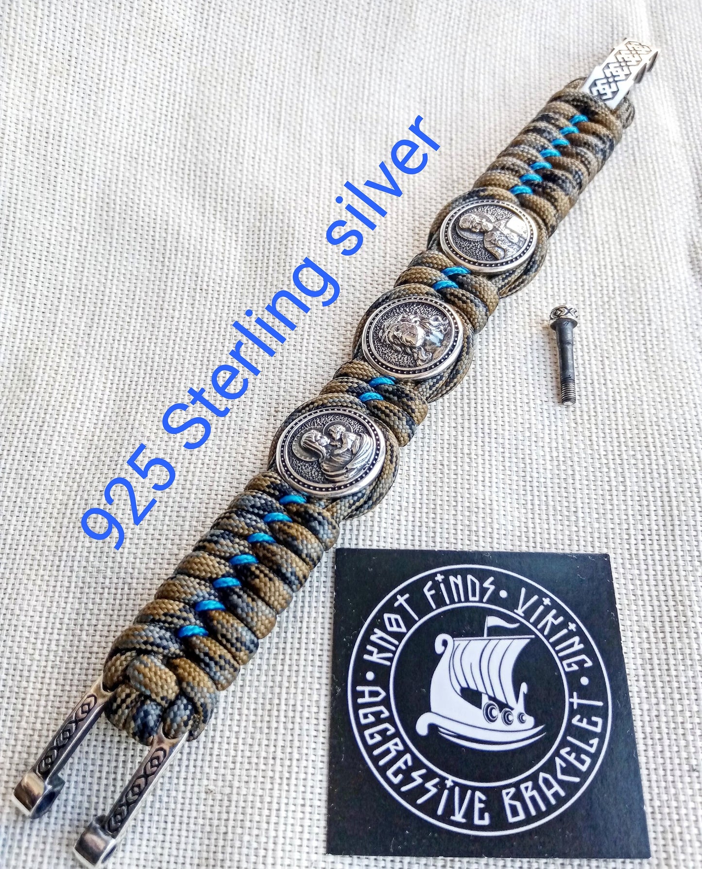 Religious paracord bracelet.Jesus Christ, Saint Nicholas, Virgin Mary. Silver 925 Sterling. Luxury Easter gift.