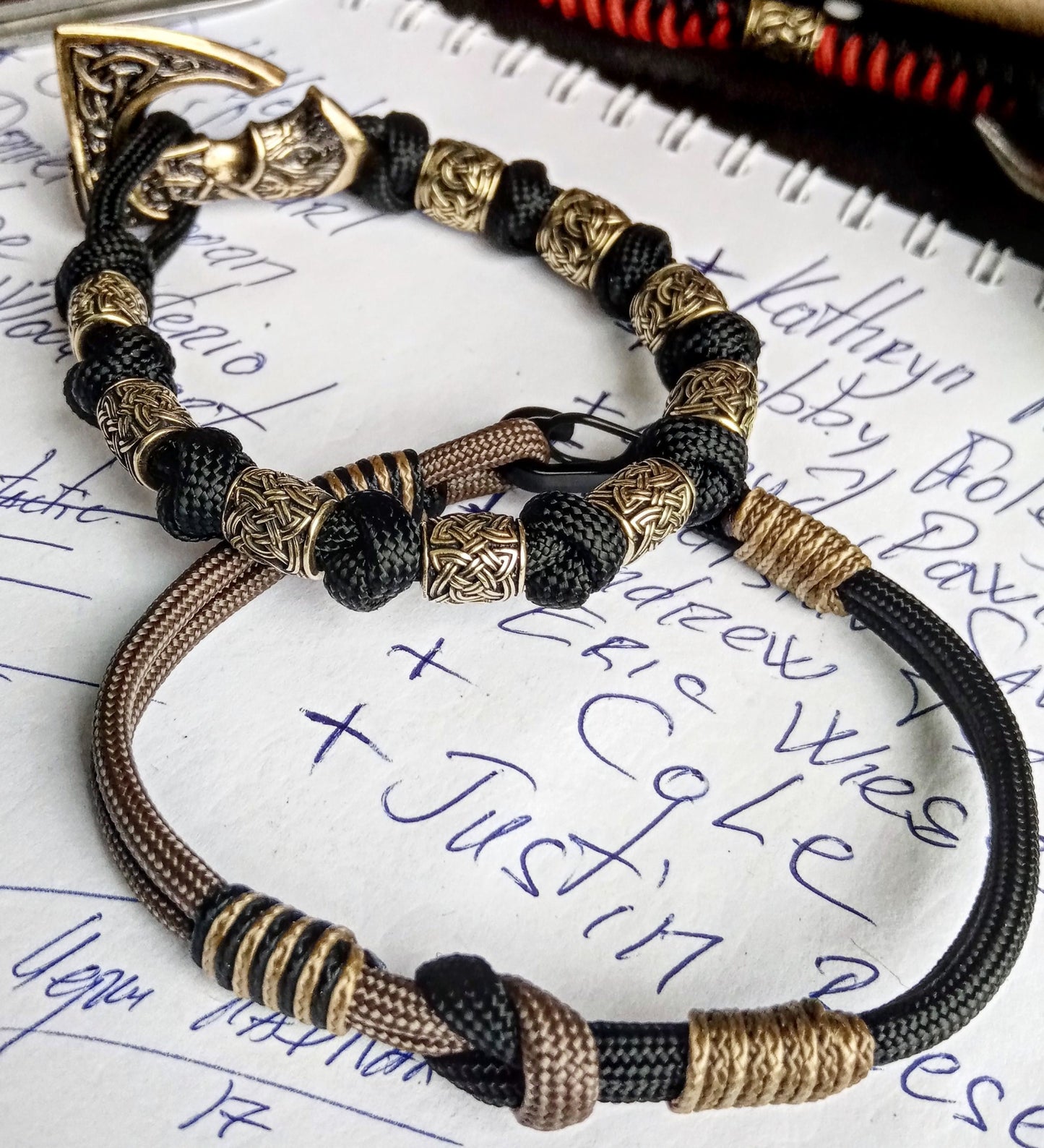 Black Viking bracelet. Paracord bangle. Scandinavian jewelry. Mens style.