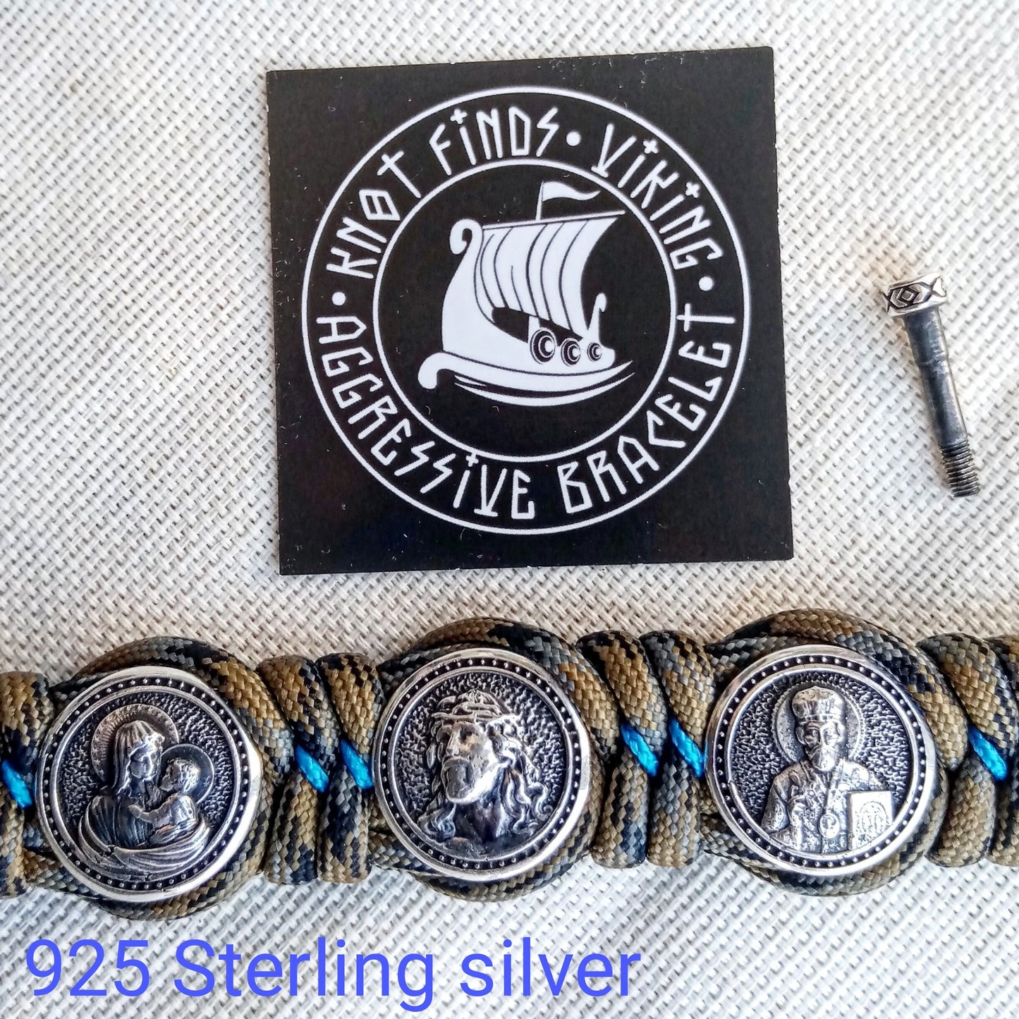 Religious paracord bracelet.Jesus Christ, Saint Nicholas, Virgin Mary. Silver 925 Sterling. Luxury Easter gift.