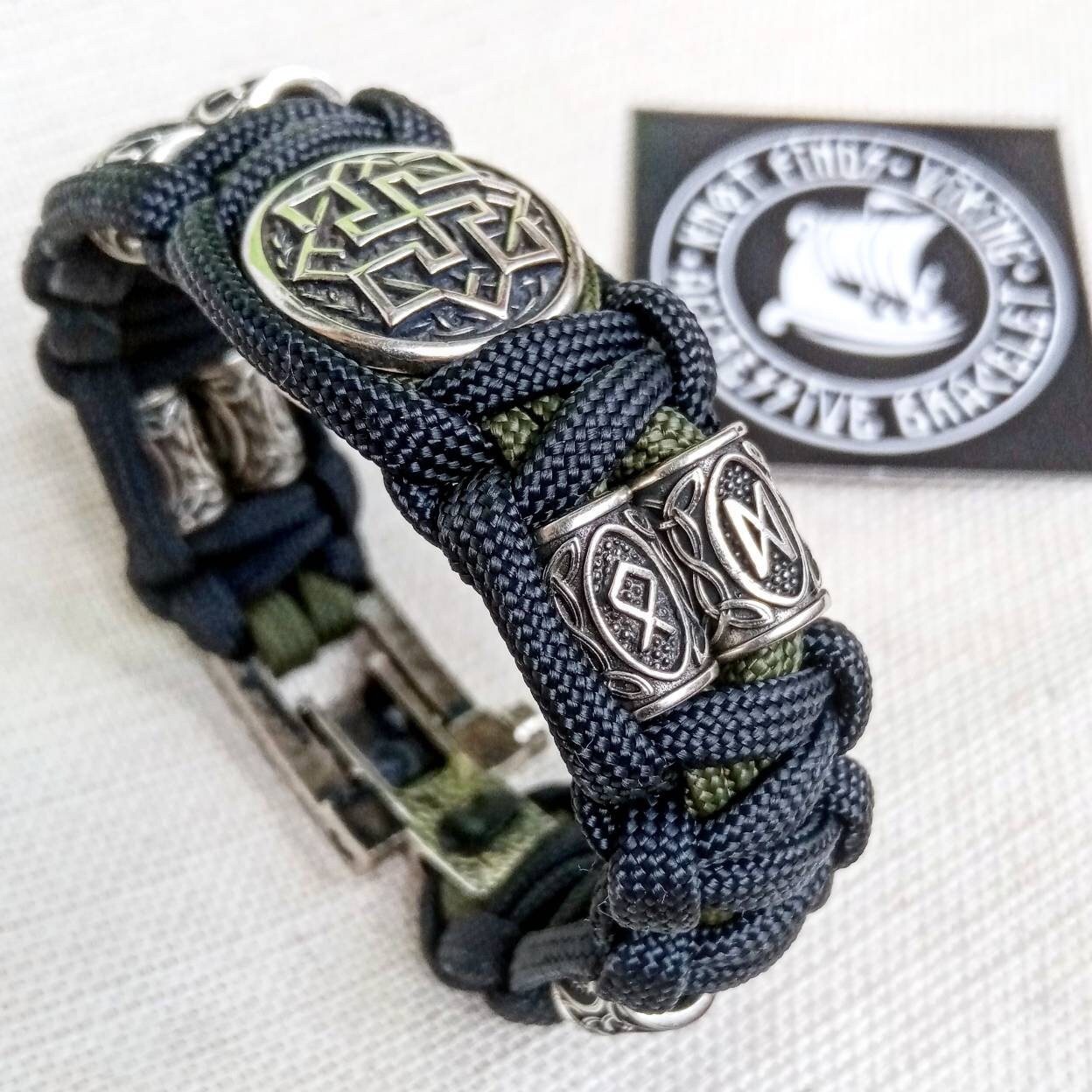 Runic Viking bracelet.VALKYRIE symbol. Scandinavian jewelry. Nordic bangle. Mens accessory.