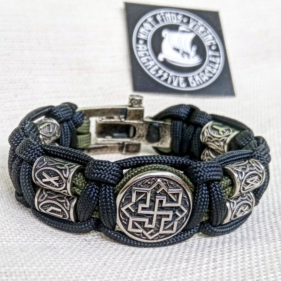 Runic Viking bracelet.VALKYRIE symbol. Scandinavian jewelry. Nordic bangle. Mens accessory.