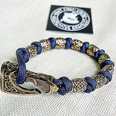 Viking cuff bangle. Navy blue bracelet with Celtic beads. Men's jewelry.