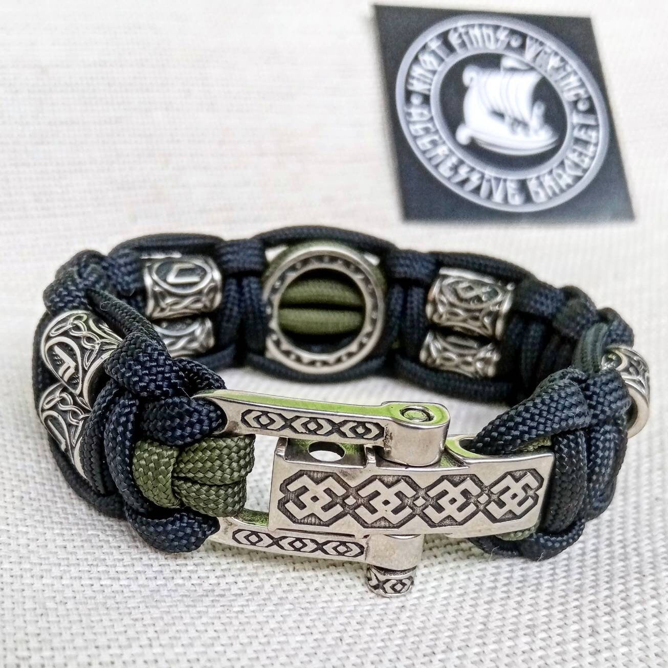Runic Viking bracelet.VALKYRIE symbol. Scandinavian jewelry. Nordic bangle. Mens accessory.