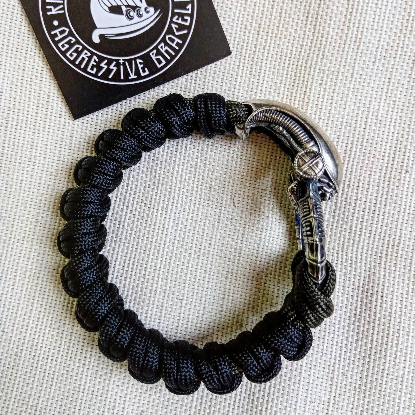 Black Paracord bracelet ALIEN. Biker bangle. Viking style. Xenomorph. Scandinavian jewelry.
