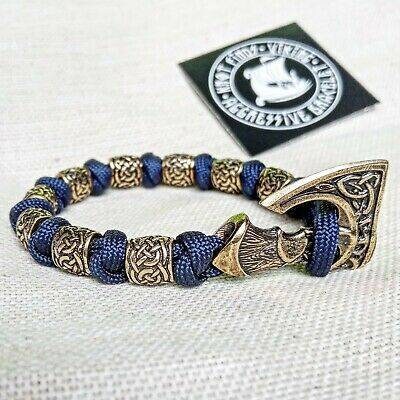 Viking cuff bangle. Navy blue bracelet with Celtic beads. Men's jewelry.