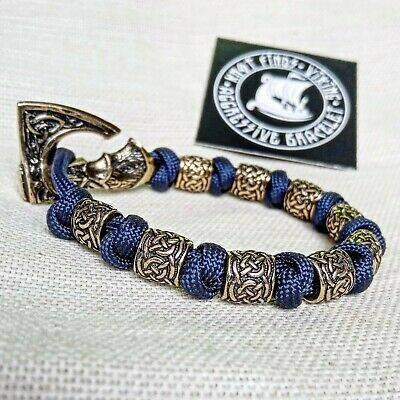 Viking cuff bangle. Navy blue bracelet with Celtic beads. Men's jewelry.
