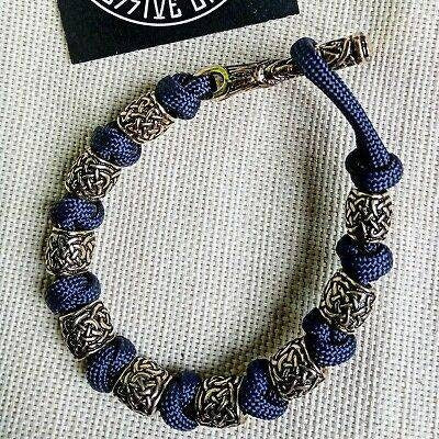 Viking cuff bangle. Navy blue bracelet with Celtic beads. Men's jewelry.