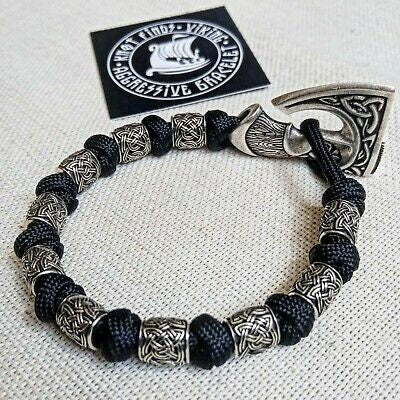 Black Viking bangle. Mens accessory. Biker style. Paracord jewelry.