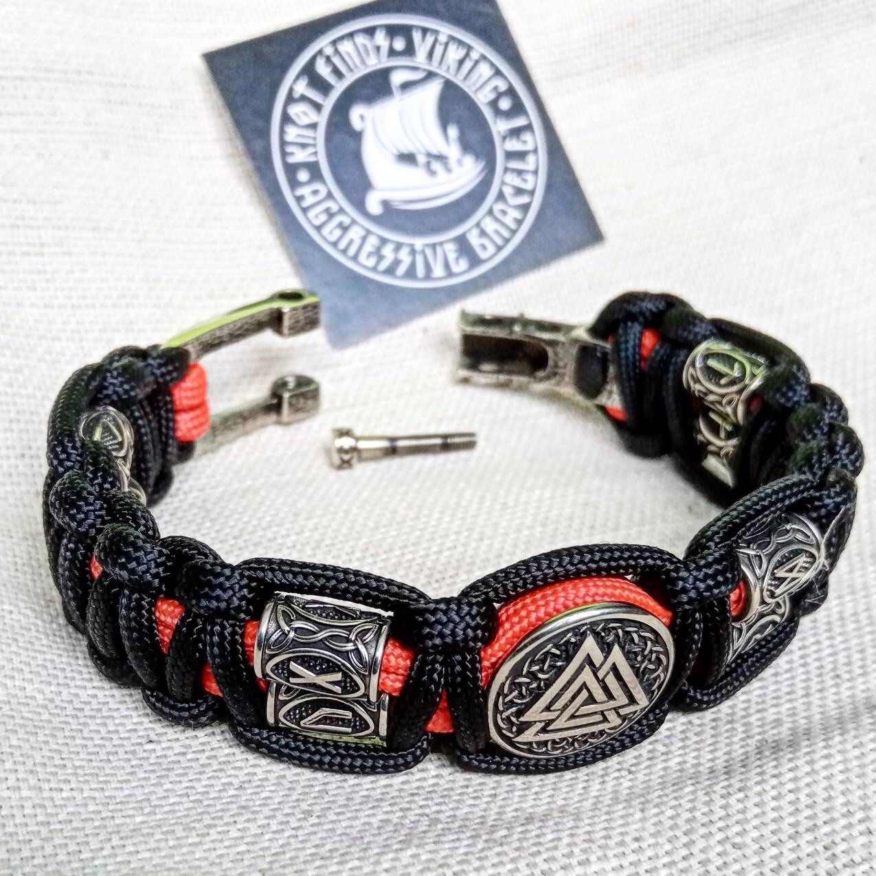 Harley bangle. Biker accessories. Viking paracord bracelet.VALKNUT. Scandinavian jewelry. Mens style.
