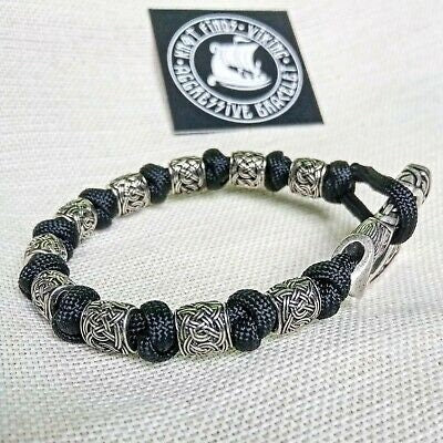 Black Viking bangle. Mens accessory. Biker style. Paracord jewelry.