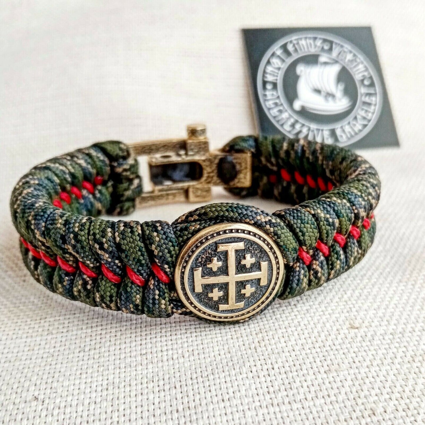 Bracelet of the northern paracord "JERUSALEM CROSS ". Original brutal bracelet made of Celtic knots and beads. Viking style.