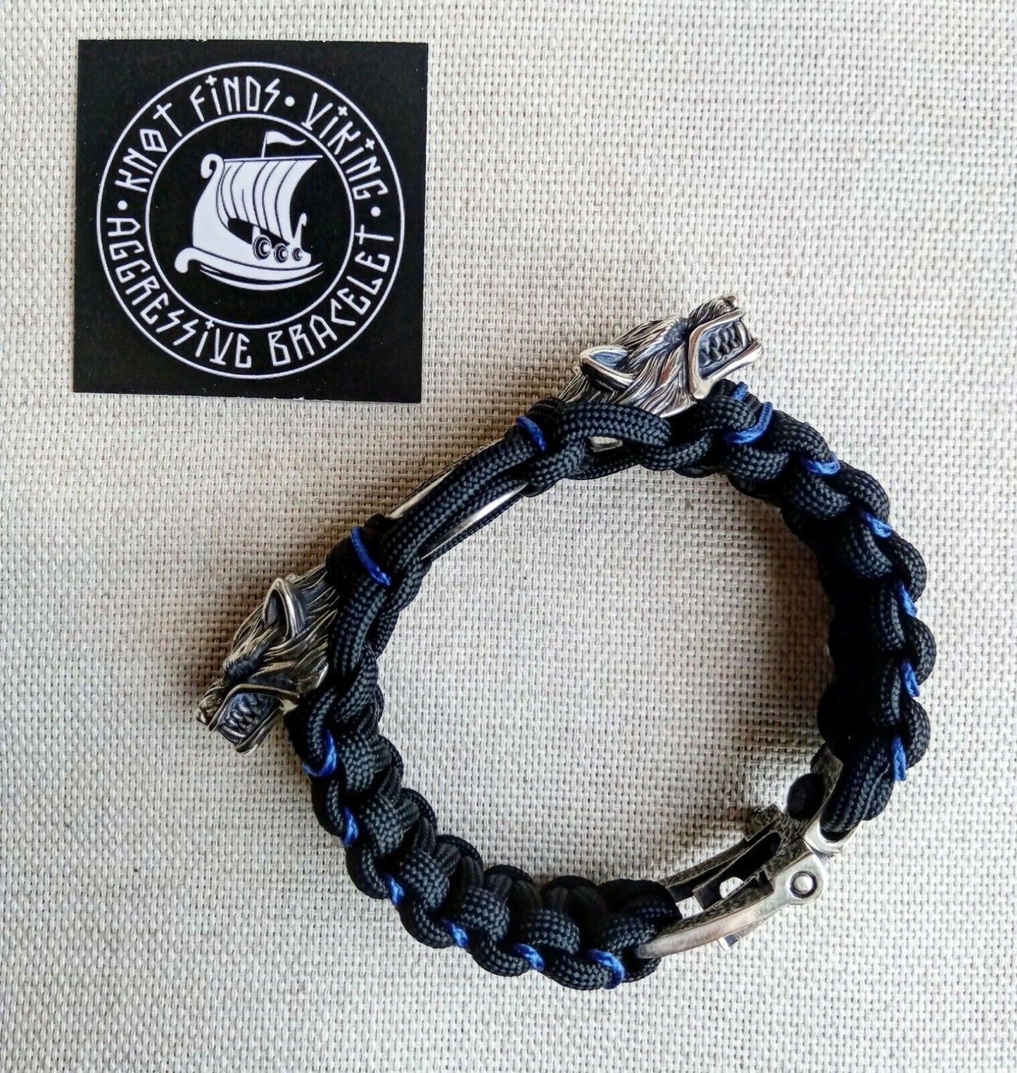 Paracord bracelet with beads "Wolf Head" and "Jerusalem Cross". Men's style, a gift for tough men. Biker bracelet.
