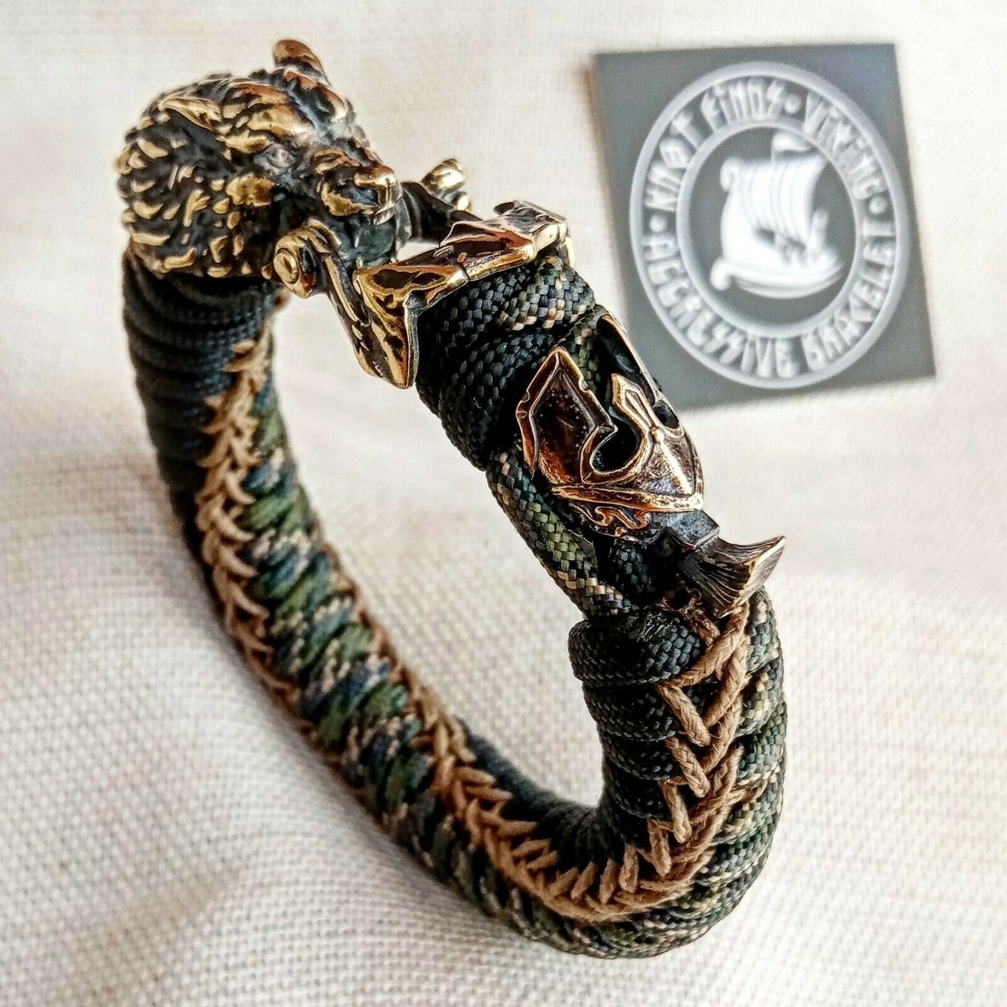 Paracord bracelet with beads "Wolf and Spartan". Men's style, a gift for tough men. Biker bracelet.