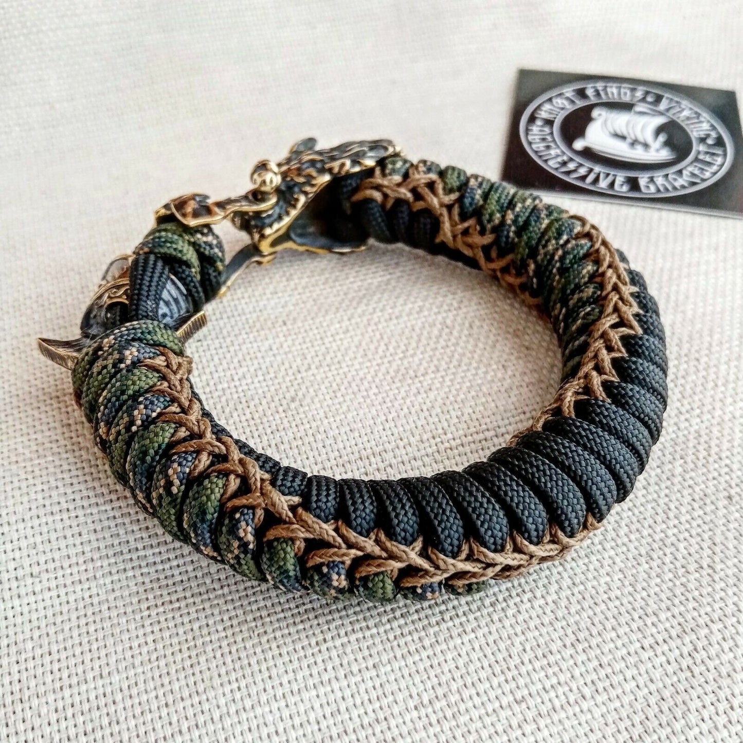 Paracord bracelet with beads "Wolf and Spartan". Men's style, a gift for tough men. Biker bracelet.