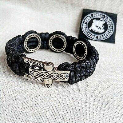 Black Paracord protective amulet with steel beads "Templar Cross", "JERUSALEM Cross", "Templar Cross". Men's style, a gift for tough men.