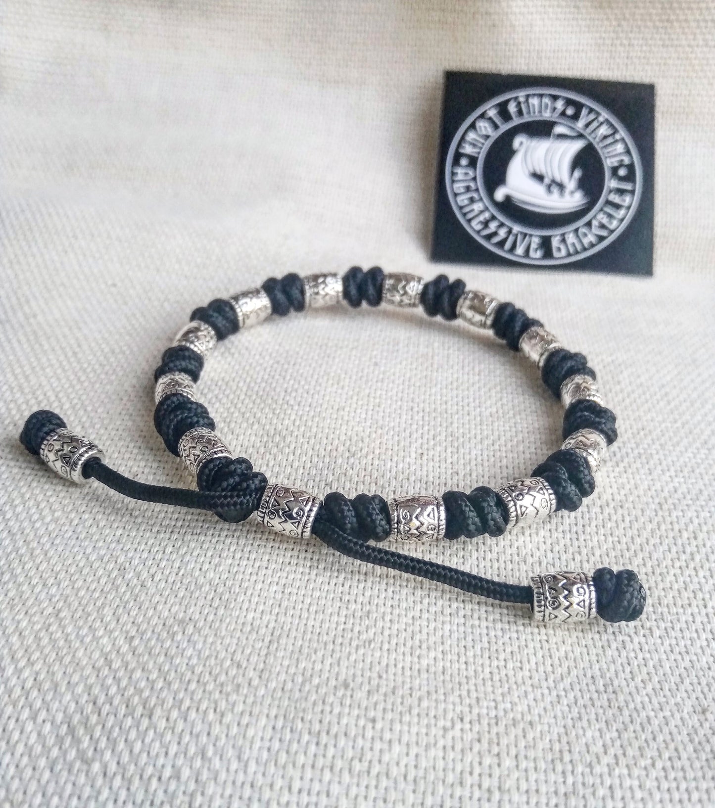 Paracord bracelet with steel beads. Celtic knot. Thin bracelet. Viking style.