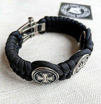Black Paracord protective amulet with steel beads "Templar Cross", "JERUSALEM Cross", "Templar Cross". Men's style, a gift for tough men.
