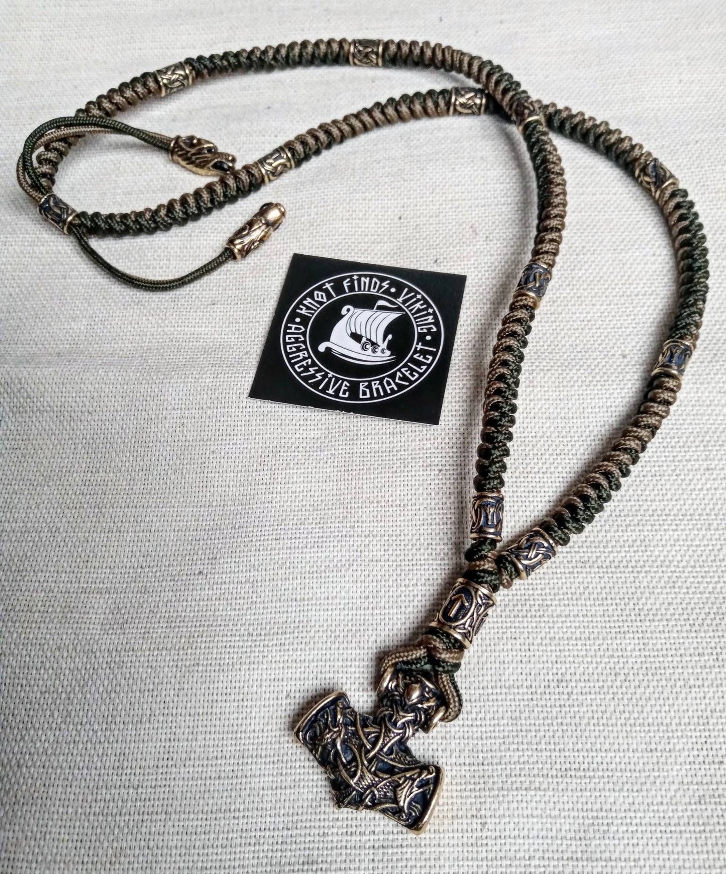 Runic necklace. Paracord jewelry. Viking style. Mens accessories. Thor's Hammer pendant.