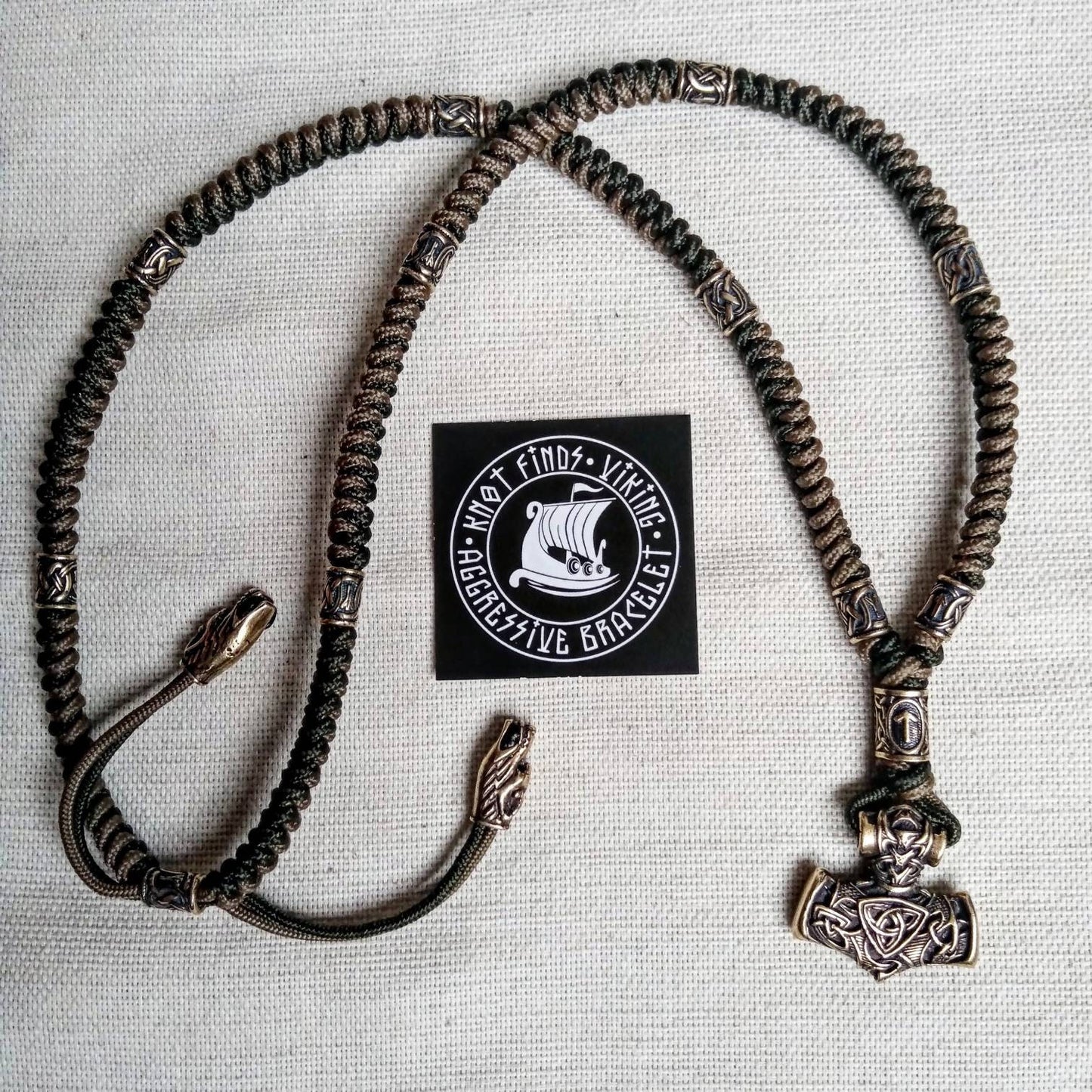 Runic necklace. Paracord jewelry. Viking style. Mens accessories. Thor's Hammer pendant.