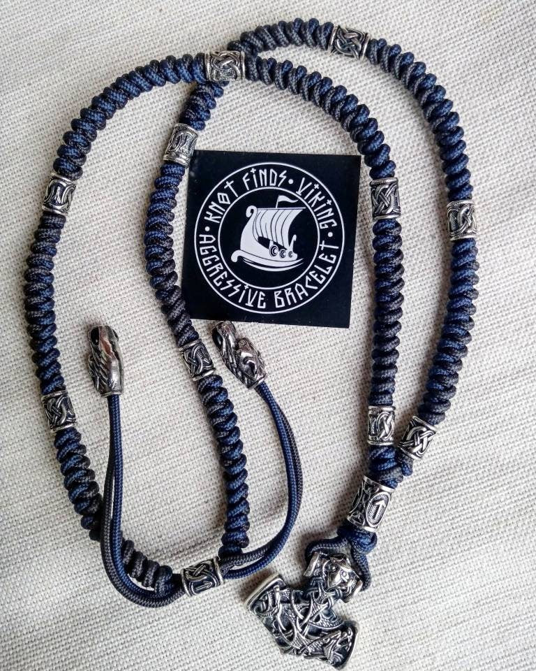 Runic necklace. Paracord jewelry. Mjöllnir. Viking style. Mens accessories. Thor's Hammer pendant.