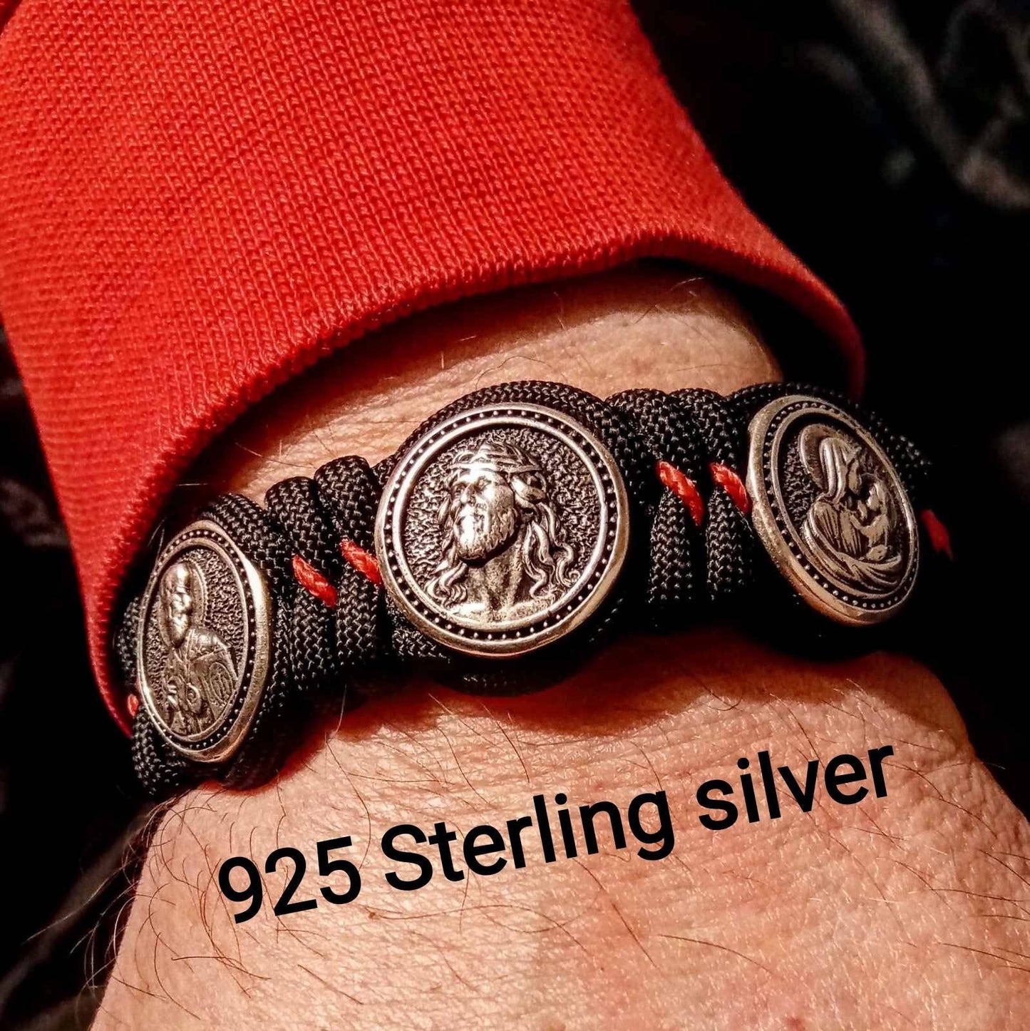 Religious protective amulet. Jesus Christ, Saint Nicholas, Virgin Mary. Silver 925 Sterling. Luxury Easter gift.