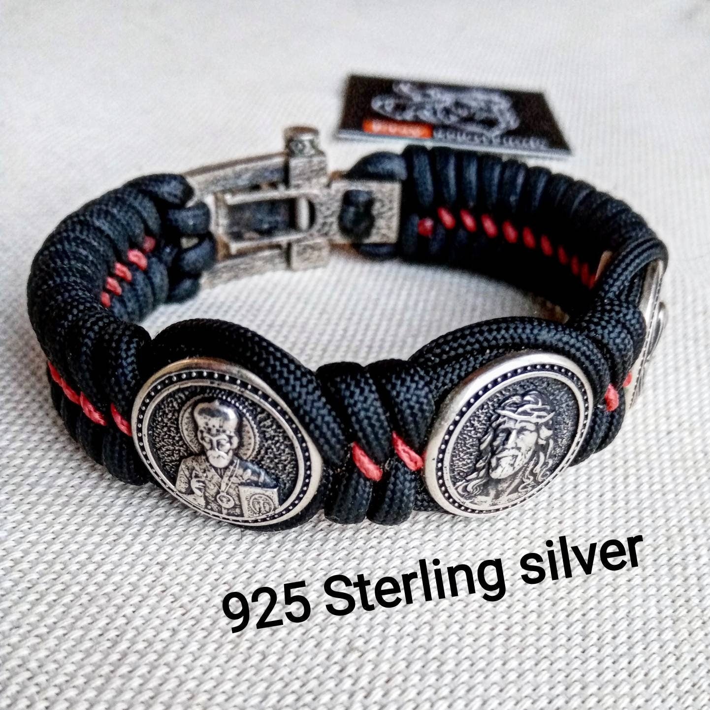Religious protective amulet. Jesus Christ, Saint Nicholas, Virgin Mary. Silver 925 Sterling. Luxury Easter gift.