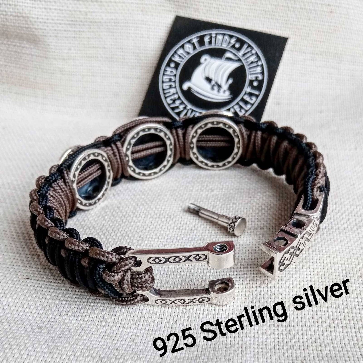 Viking protective amulet. Silver 925 Sterling bracelet. Valknut. Valkyrie. Helmet Horror. Luxury paracord bracelet.Viking style.