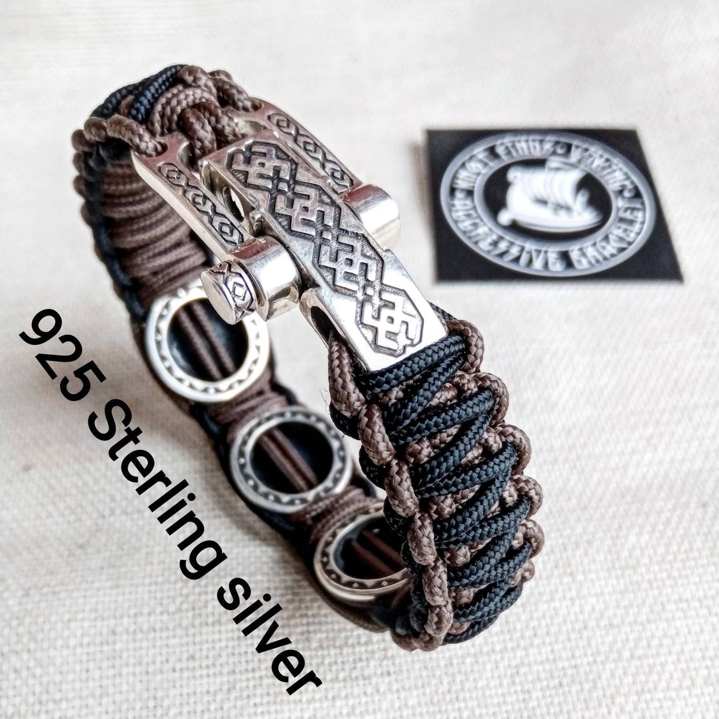 Viking protective amulet. Silver 925 Sterling bracelet. Valknut. Valkyrie. Helmet Horror. Luxury paracord bracelet.Viking style.