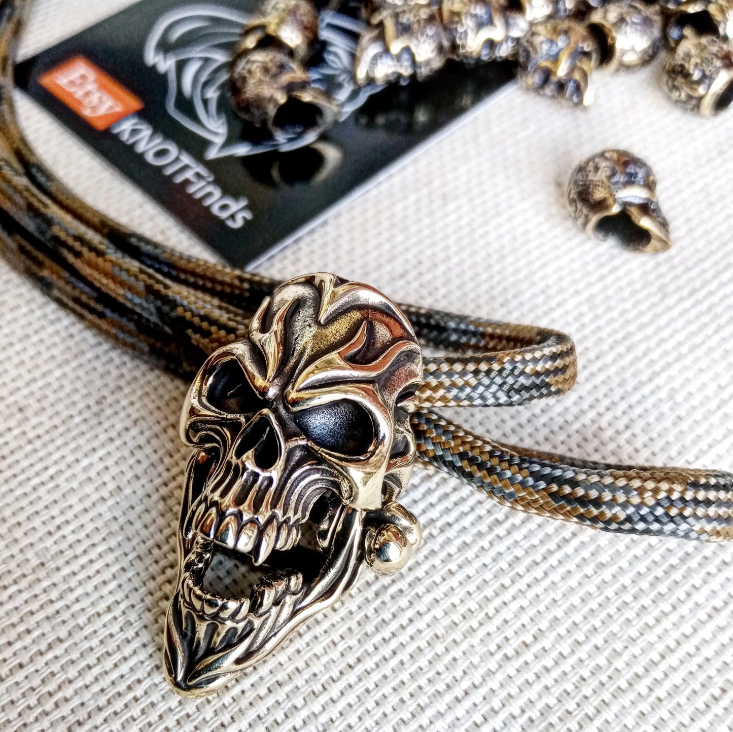 Celtic brass beads, SKULL, ua tactical paracord 550. Set for weaving a bracelet from paracord. DIY gift. Do it yourself.