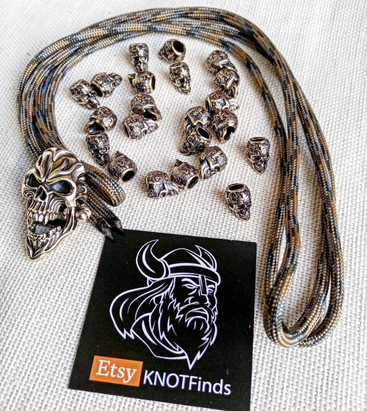 Celtic brass beads, SKULL, ua tactical paracord 550. Set for weaving a bracelet from paracord. DIY gift. Do it yourself.