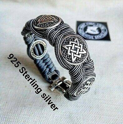Silver 925 Sterling bracelet. Paracord bracelet. Viking protective amulet. Valknut. Helmet Horror. Horror Helmet Fern Flower Square SVAROG