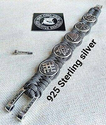 Silver 925 Sterling bracelet. Paracord bracelet. Viking protective amulet. Valknut. Helmet Horror. Horror Helmet Fern Flower Square SVAROG