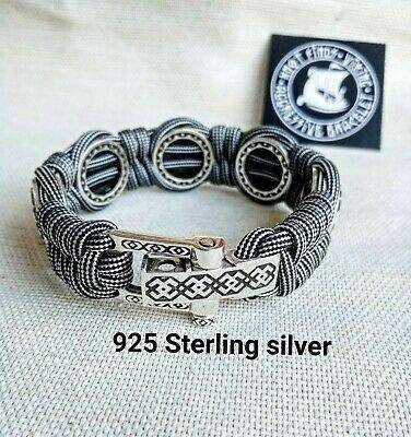 Silver 925 Sterling bracelet. Paracord bracelet. Viking protective amulet. Valknut. Helmet Horror. Horror Helmet Fern Flower Square SVAROG