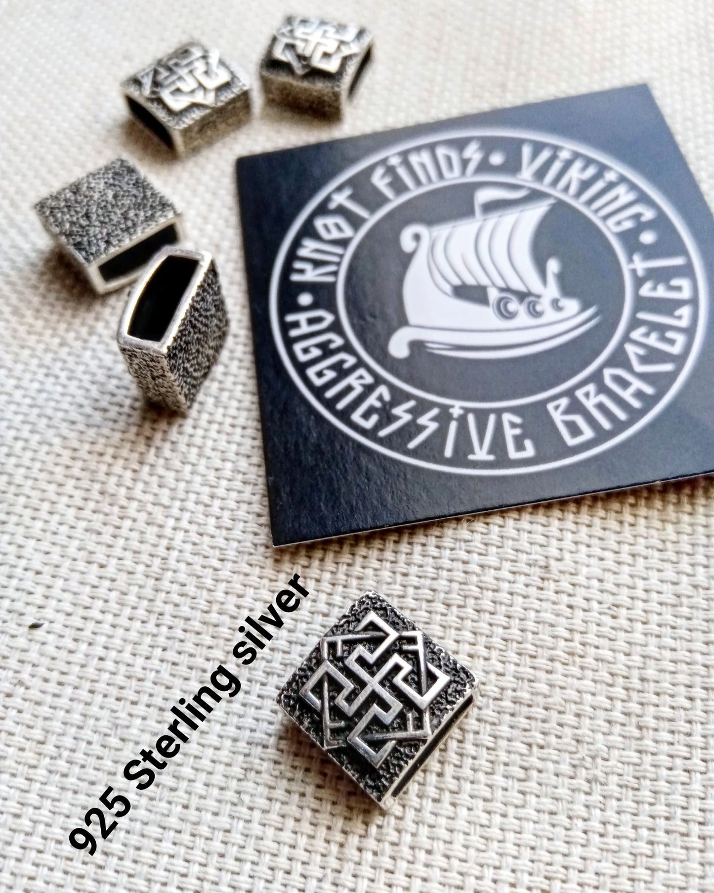 925 Sterling silver bead VALKYRIE, bead for bracelet. Viking symbol. Paracord weaving.