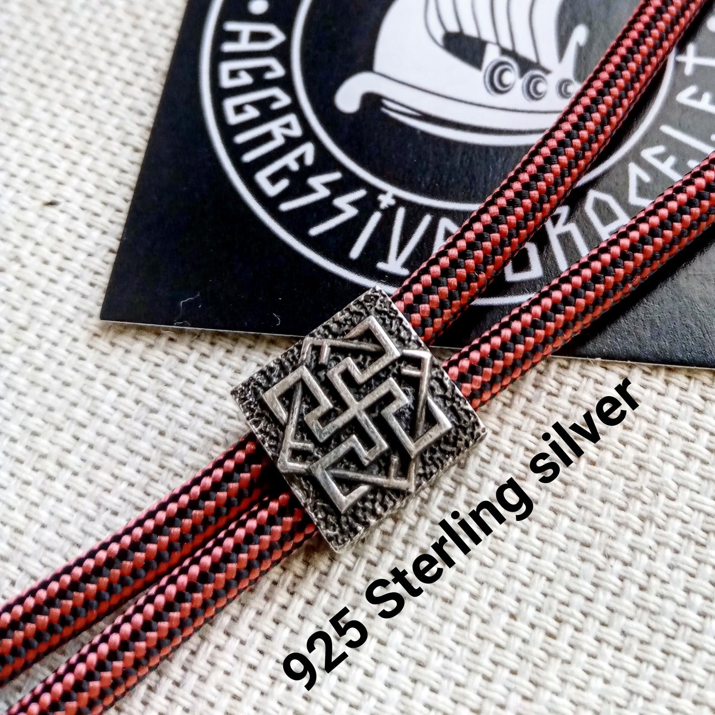 925 Sterling silver bead VALKYRIE, bead for bracelet. Viking symbol. Paracord weaving.
