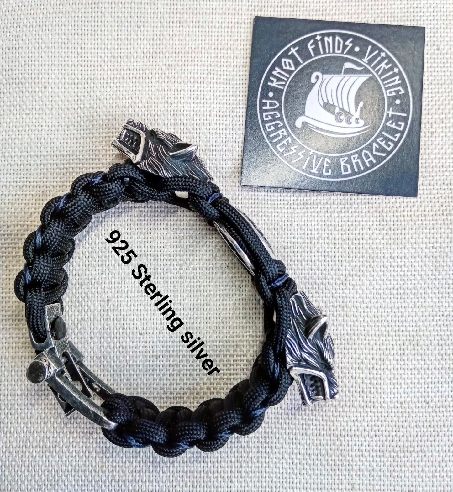 Viking jewelry. 925 Sterling silver and paracord bracelet. Mens luxury style.