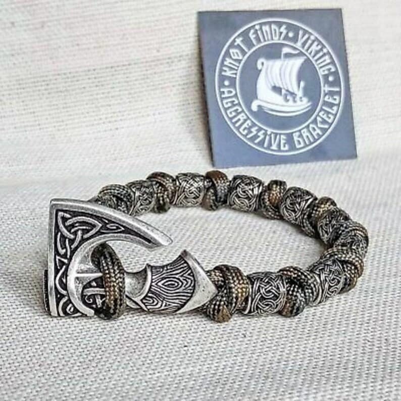 Tutorials weaving paracord bracelet. Viking jewelry. Norse bangle. DIY gift.