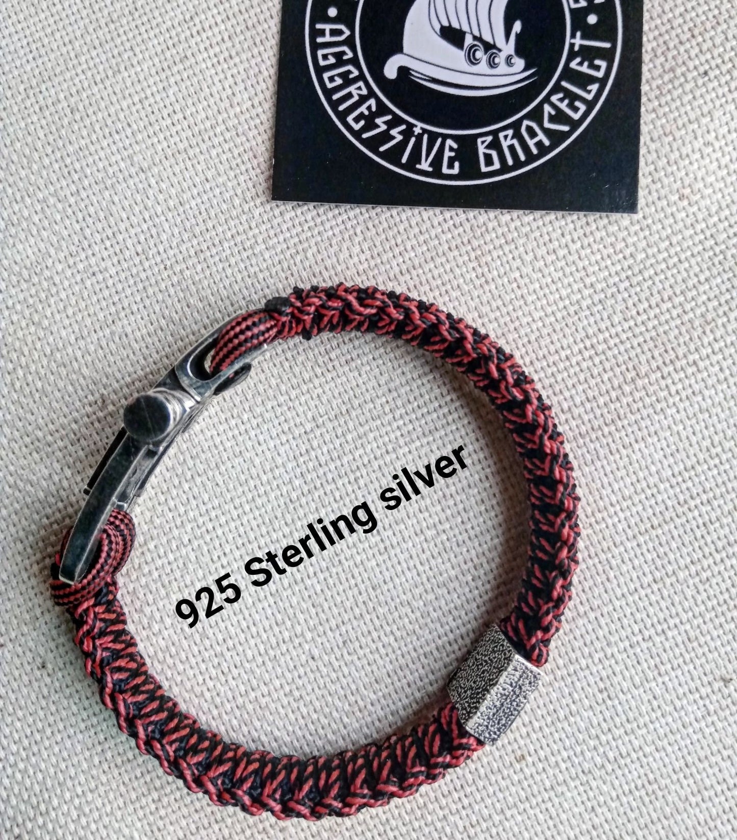 Paracord bracelet. 925 Sterling silver Vikings jewelry for Men and woman . Bloody strip Celtic bangle