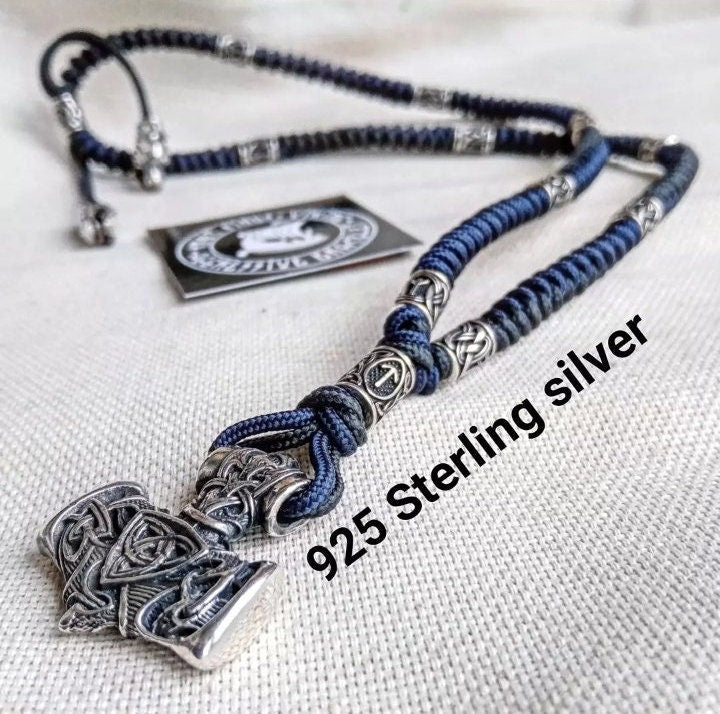 Viking necklace. Scandinavian 925 Sterling silver jewelry. Brutal mens accessories
