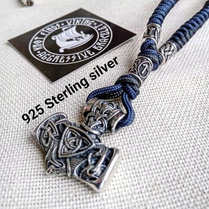 Viking necklace. Scandinavian 925 Sterling silver jewelry. Brutal mens accessories