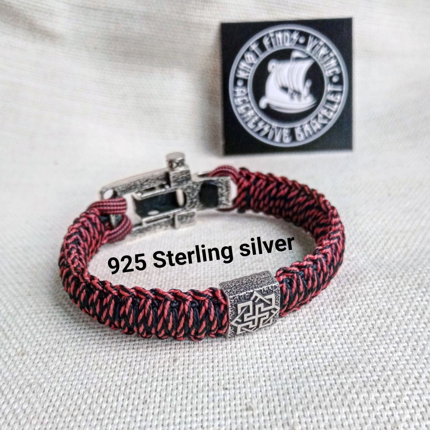 Paracord bracelet. 925 Sterling silver Vikings jewelry for Men and woman . Bloody strip Celtic bangle