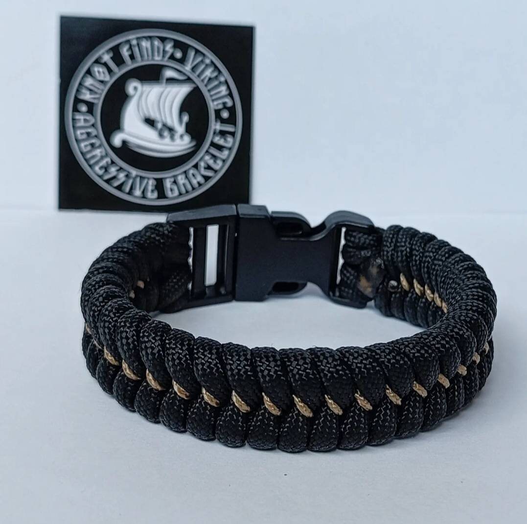 Hunter black bracelet. Unloading camping bangle, Army style, a great gift for men. Viking cuff bangle.