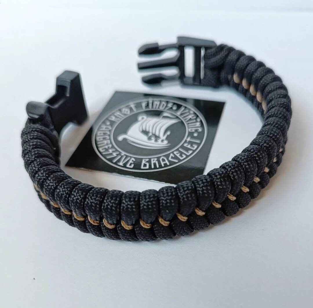 Hunter black bracelet. Unloading camping bangle, Army style, a great gift for men. Viking cuff bangle.